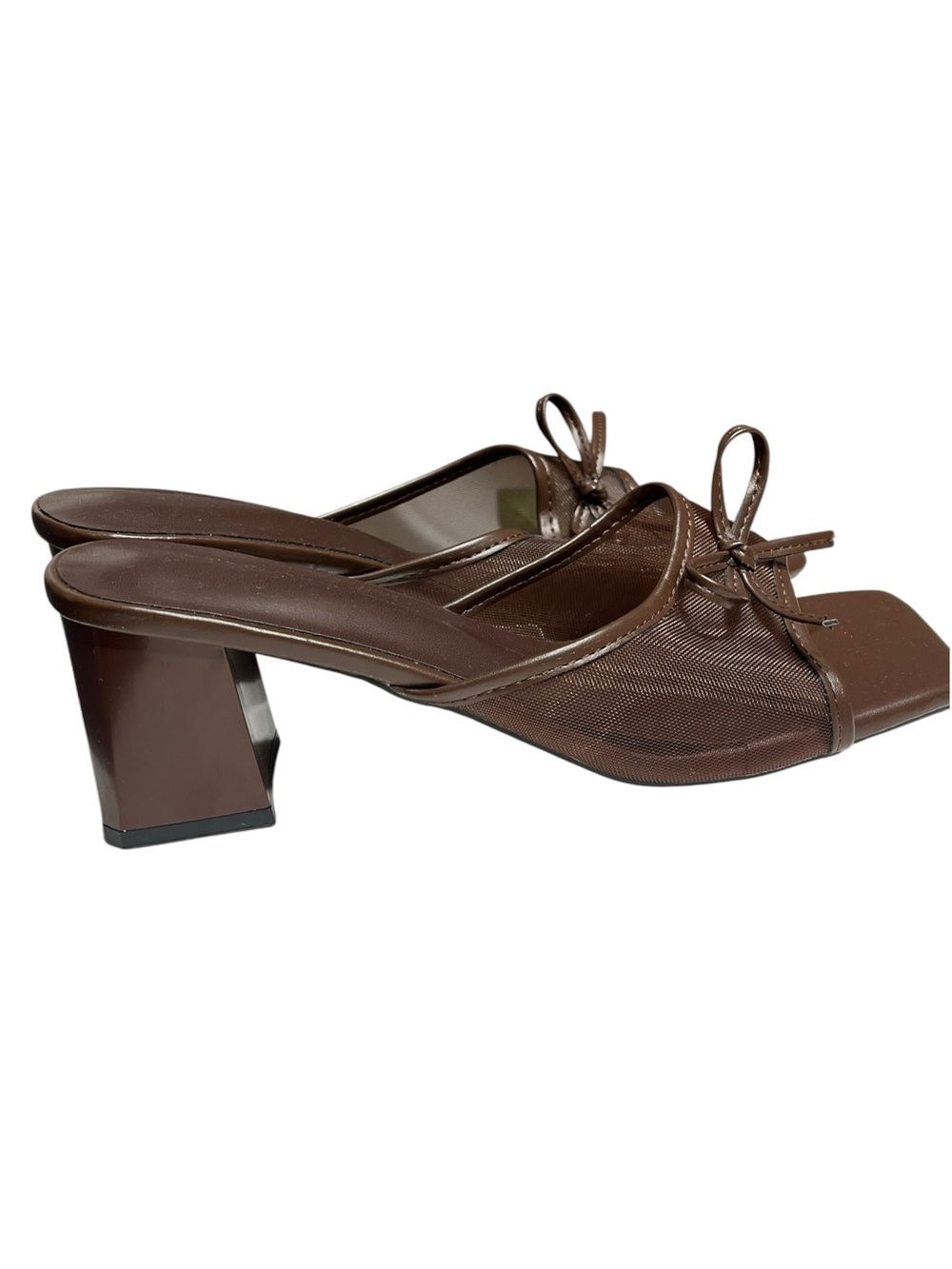 NWOT Brown Mesh Square Toe Mules w/Block Heels - Size 41/Size 10 - Picture 6 of 9